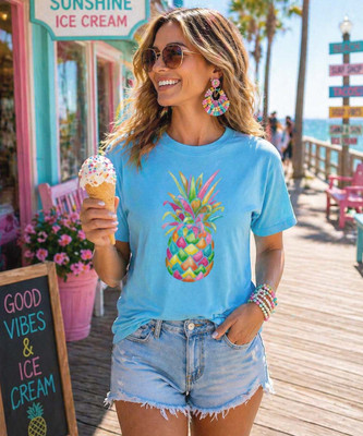 rainbow pineapple shirt model image