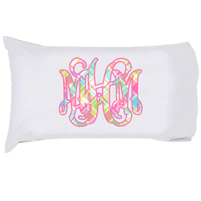 Monogrammed Pastel Plaid Pillowcase