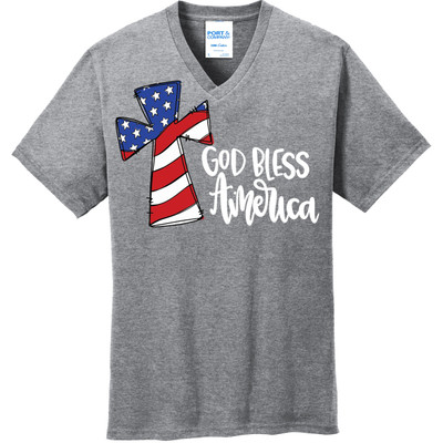 God Bless America V-Neck Shirt - Athletic Heather
