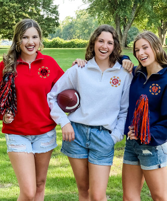 Monogrammed Embroidered Football Circle Quarter Zip Pullover