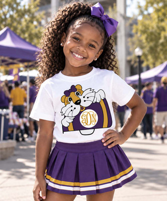 Girls Monogrammed Tiger With Megaphone Graphic Tee Shirt - Purple And Gold