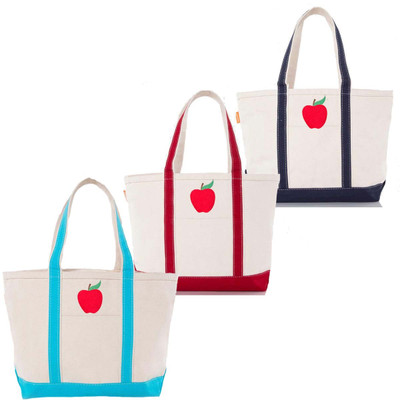 Embroidered Apple Canvas Large Boat Tote