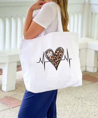Monogrammed Leopard Heartbeat Nurse Tote Bag - White