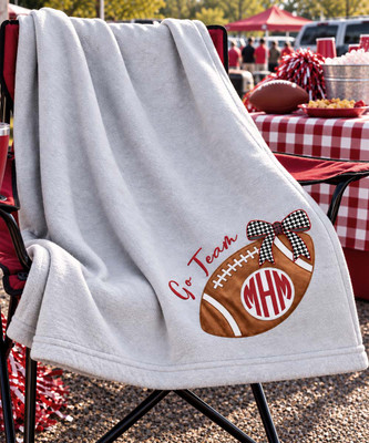 Customized Football With Bow Stadium Sweatshirt Blanket - Ash