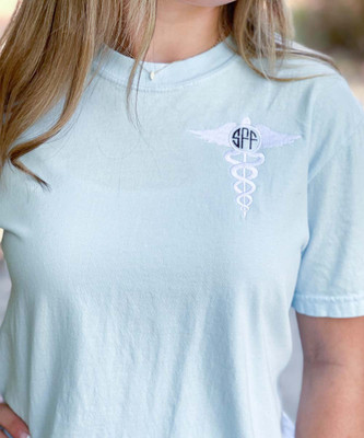 Monogrammed Embroidered Medical Caduceus Comfort Colors Shirt