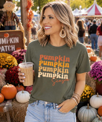 pumpkin season stacked tee model image