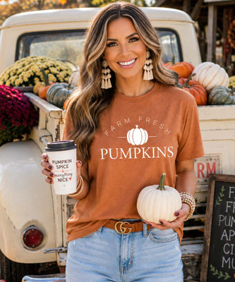 farm fresh pumpkins bella canvas tee model image