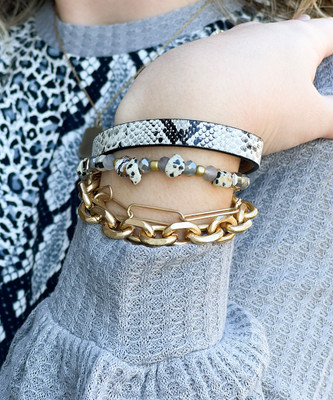 Crawling In Style Snake Print Leather Chain Linked Bracelet Set