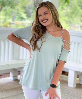 Give Em The Cold Shoulder Knit Top - Sage