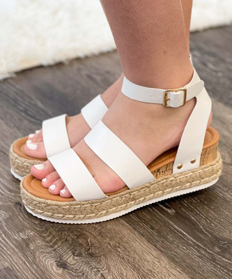 Siena Fabric Bow Platform Wedge Sandals with Upper Ankle Strap - Denim