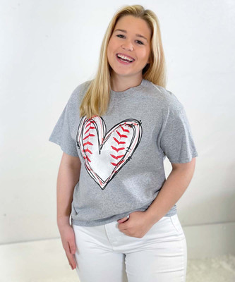 Baseball Heart Graphic T-Shirt - Sport Grey