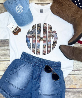 Patriotic Leopard Monogram Graphic Tee