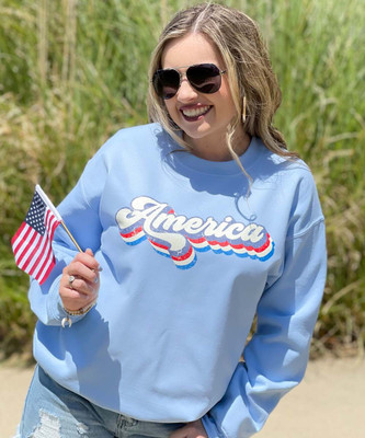 Retro America Patriotic Shirt - Light Blue