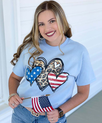 Patriotic And Leopard Hearts Graphic Tee