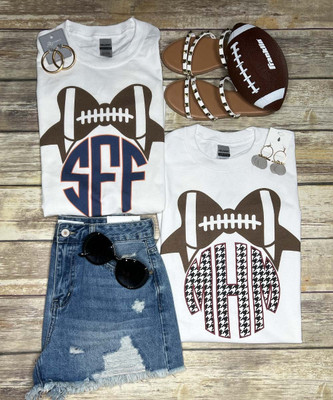 Monogrammed Customizable Football Bow Graphic Tee Shirt