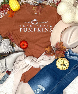 Hand Picked Farm Fresh Pumpkins Bella Canvas Shirt - Heather Autumn
