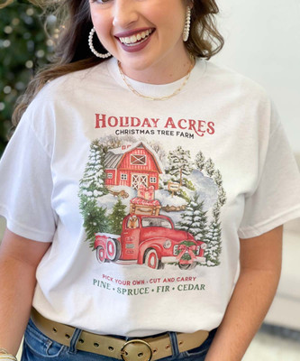  Holiday Acres Christmas Tree Farm Graphic Tee Shirt 