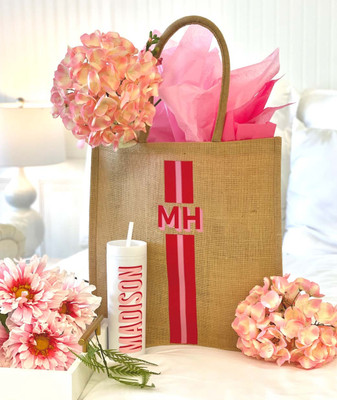  Stripe Shadow Block Monogram Jute Tote  - DOORBUSTER 