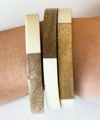  Dock Of The Bay Color Block Wood Bangle Bracelet Set - Ivory 