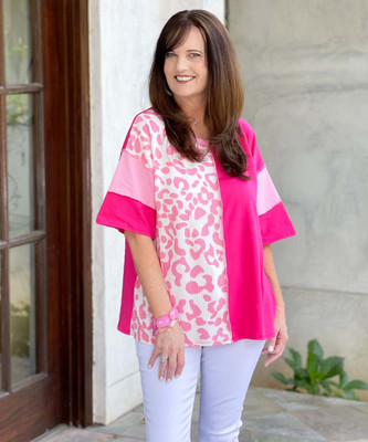  Only Half Wild Leopard Colorblock Top - Fuchsia 