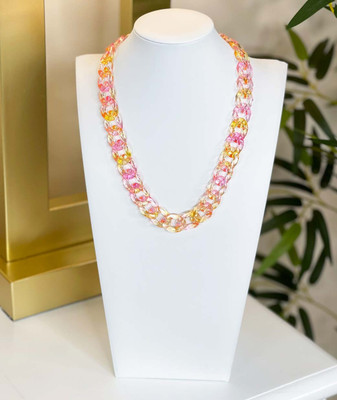  California Girls Lucite Resin Chain Link Necklace - Pink 