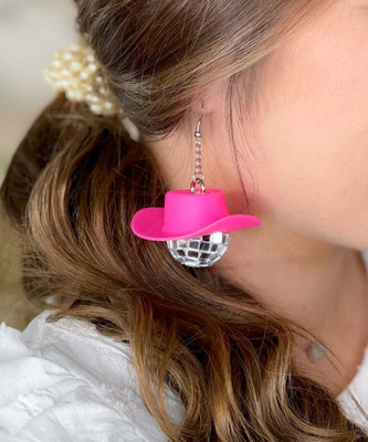  Cowgirl Nights Cowgirl Hat Disco Ball Earrings 