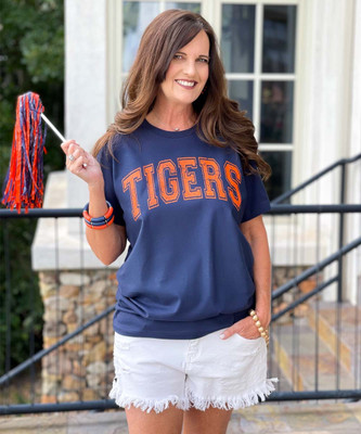 Women's Detroit Tigers Navy Plus Size Team Scoop Neck T-Shirt