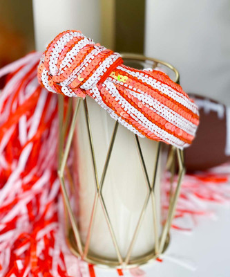  Classy Until Kickoff Stripe Sequin Headband - Orange/White 