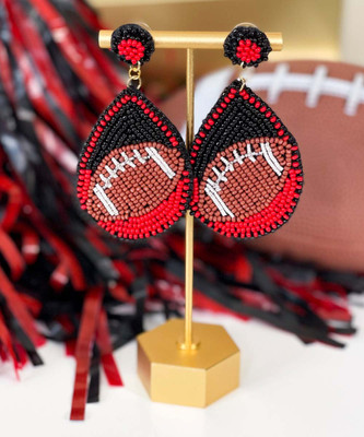  I Love My Team Football Earrings - Black/Red 