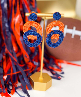  These Are My Colors Bead Double Circle Earrings - Orange/Navy 