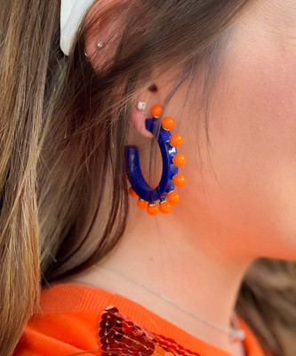  These Colors Never Run Studded Hoop Earrings - Navy/Orange 