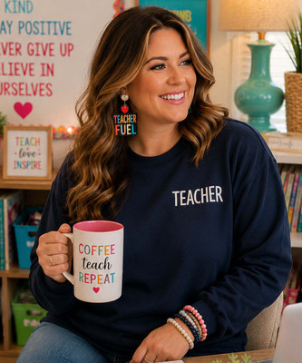 teacher embroidered sweatshirt model image