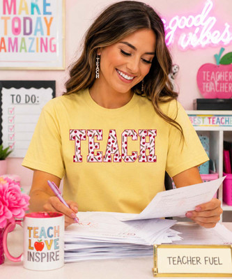 teach leopard pencil and apple comfort colors tee model image