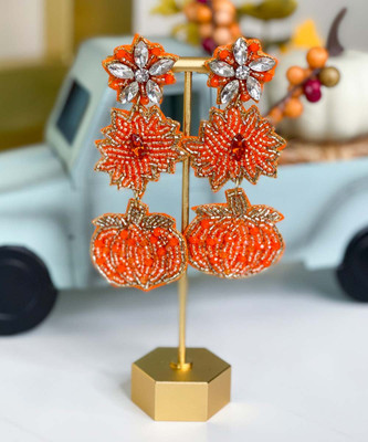  Fall Vibes Seed Bead Pumpkin And Flower Earrings 