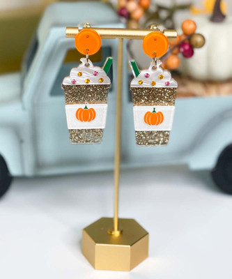  Pumpkin Spice Latte Earrings - Gold/Orange 