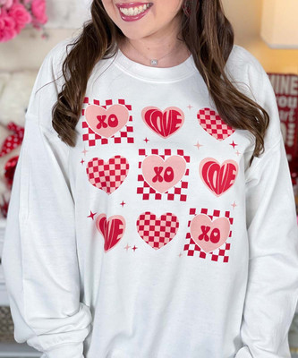 Valentine Checkerboard Sweatshirt Close Up