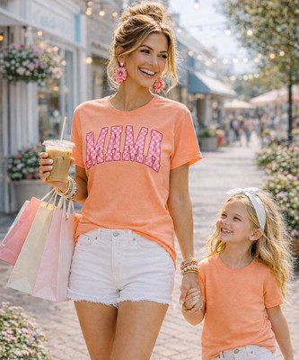 checkerboard mama comfort colors shirt model image