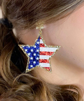 Proud To Be An American Glitter Star Dangle Earrings