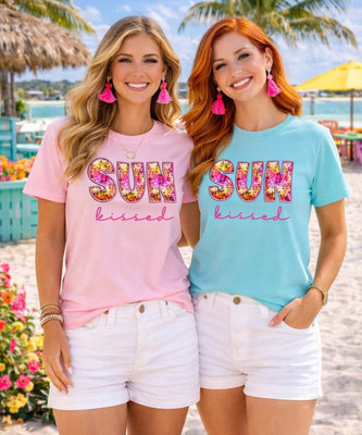 faux sequin sun kissed tee model image