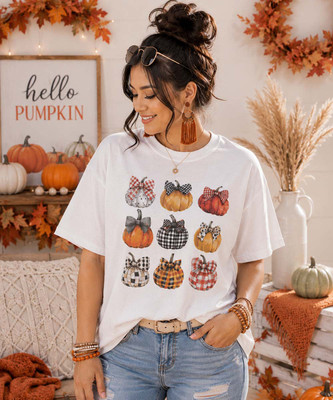 Pumpkins And Bows Graphic Tee Shirt