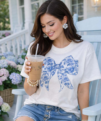 Blue Floral Bow Graphic Shirt