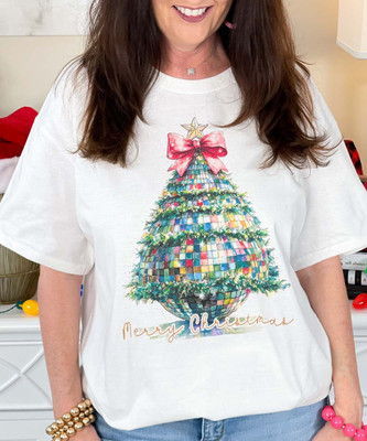 disco ball christmas tree tee close up