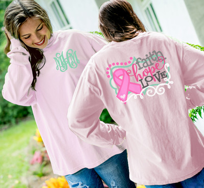 Monogrammed Faith, Hope, and Love Pink Awareness Ribbon T-Shirt - Light Pink