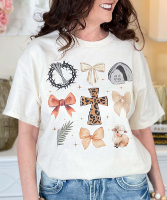 religious easter and bows tee close up