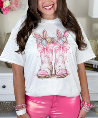 easter bunny boots tee close up