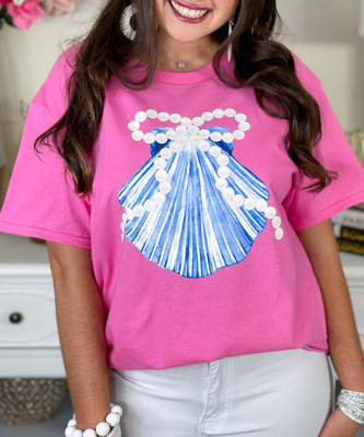 shell with pearls tee close up