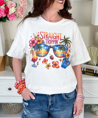 straight trippin tropical tee close up