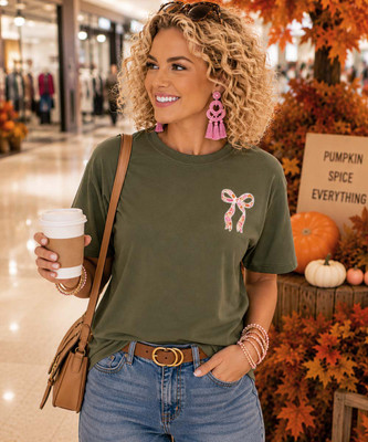 Pocket Pumpkin Lace Bow Graphic Shirt