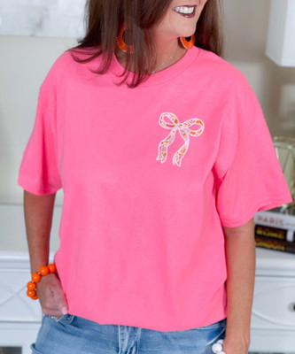 pocket pumpkin lace bow tee close up pocket pumpkin lace bow tee close up