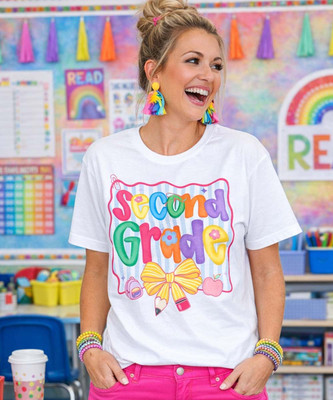 customizable grade with stripes and bow graphic tee model 1